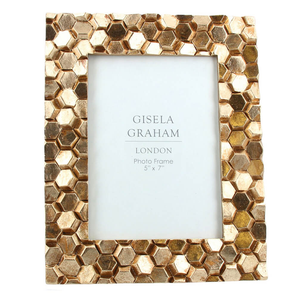 Gisela Graham Resin Photo Frame Geo Hexagon Gold 5x7
